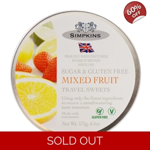 Simpkins Sugar & Gluten Free Mixed Fruit Travel Sweets 175g Gift Tin